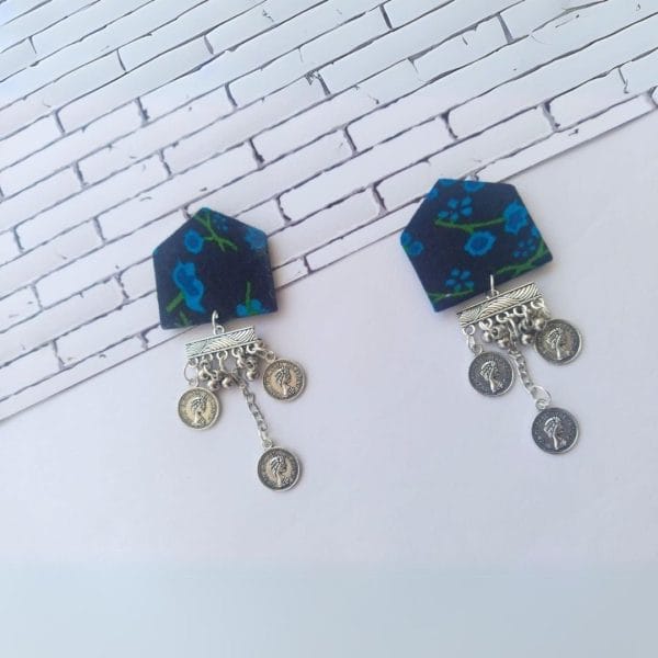 Rainvas Dark Blue Floral Printed Chain Earrings
