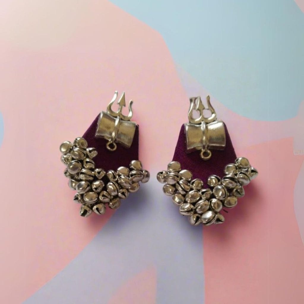 QXRpurple trishul earrings with ghungroos the serene by rainvas sustainable womens earrings brown living rvs ser ear 18 545925Alt