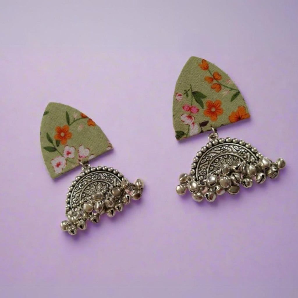 QXRrainvas green floral printed oxidized earrings the serene by rainvas sustainable womens earrings brown living rvs ser ear 107 500647Alt
