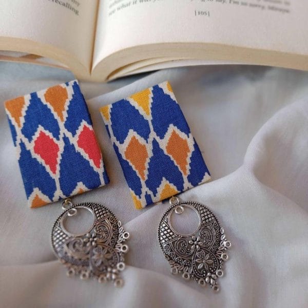 Rainvas Blue Rectangular Fabric Earrings
