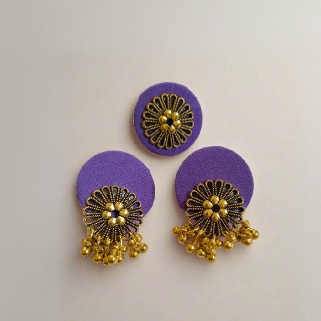 QXRpurple golden round studs earrings with adjustable ring set the serene by rainvas sustainable womens earrings brown living rvs ser ear 134 914623Alt