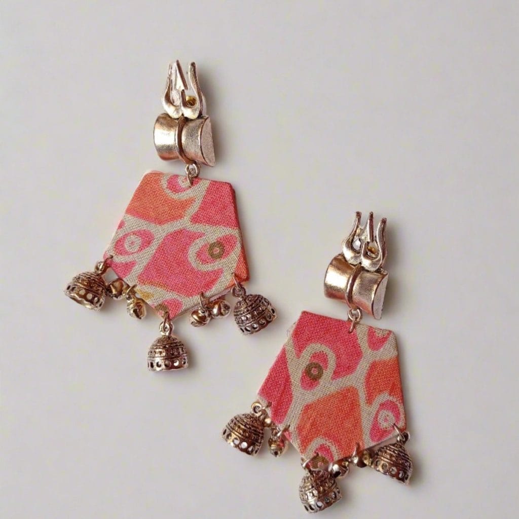 QXRorange printed floral trishul charm earrings the serene by rainvas sustainable womens earrings brown living rvs ser ear 123 796469Alt