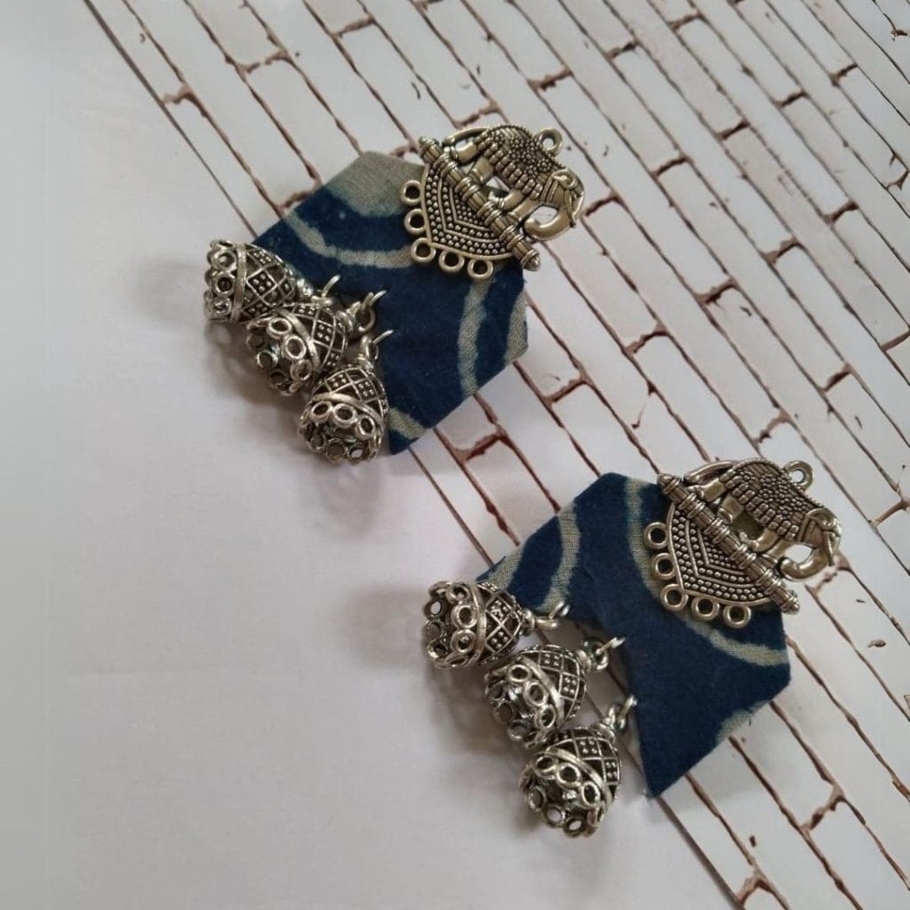 QXRindigo blue printed elephant charm earrings for women the serene by rainvas sustainable womens earrings brown living rvs ser ear 110 296491Alt