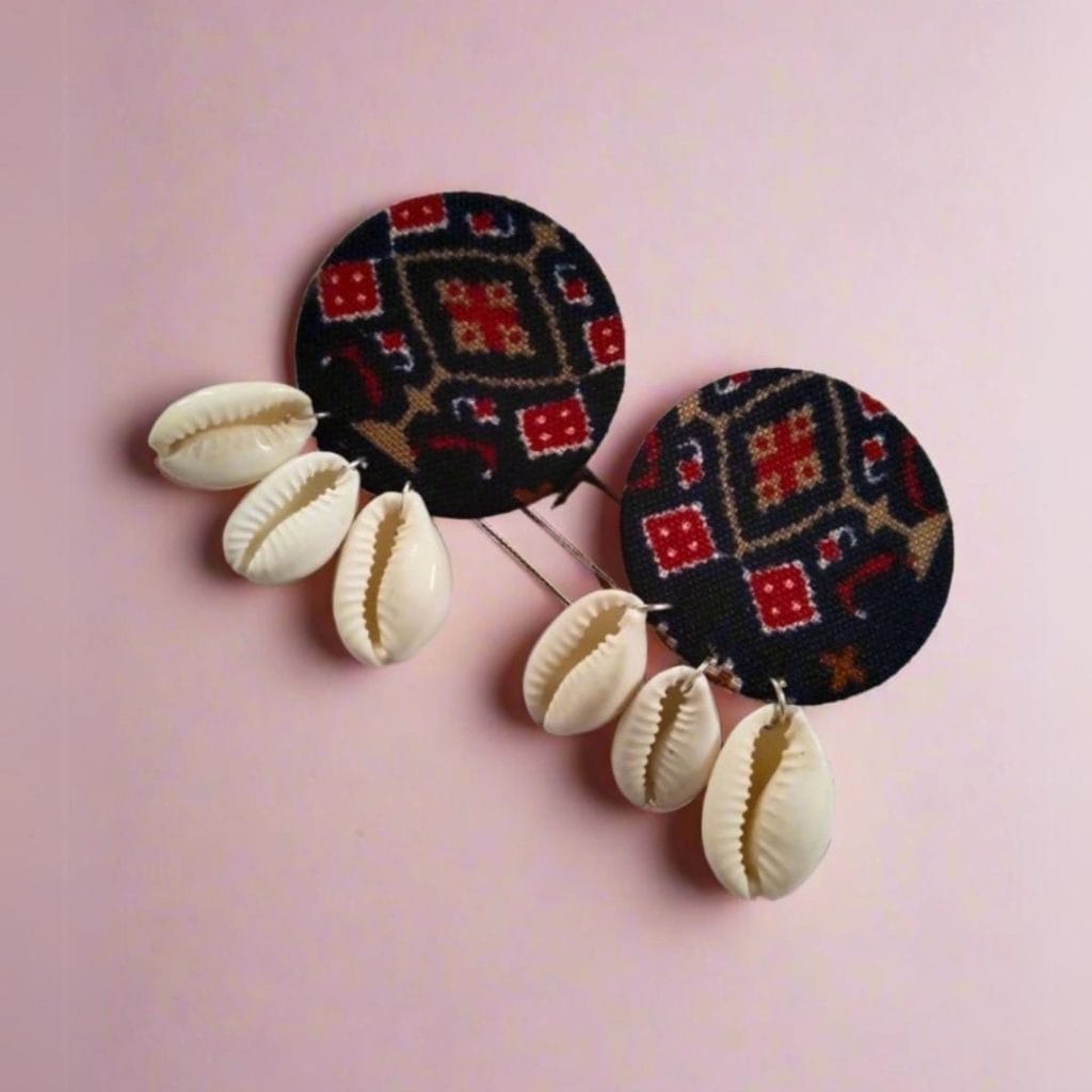QXRblue and red printed shells studs earrings the serene by rainvas sustainable womens earrings brown living rvs ser ear 108 376841Alt