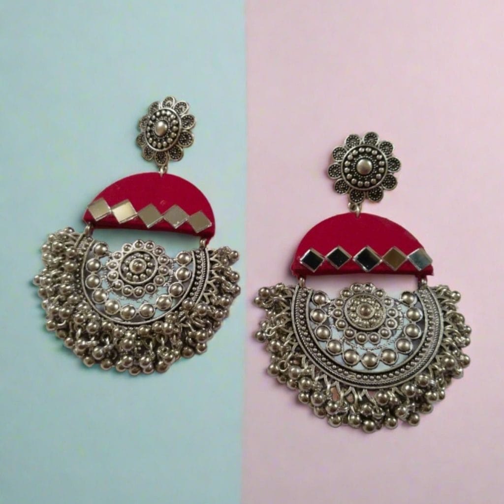 QXRdark pink mirror oxidized heavy jhumka earrings the serene by rainvas sustainable womens earrings brown living rvs ser ear 111 120189Alt