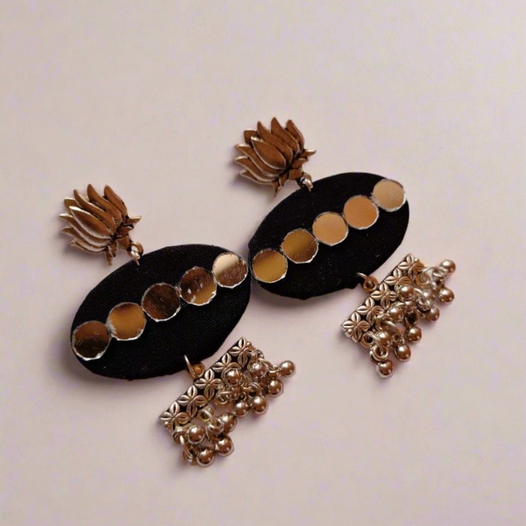 QXRplain black mirror and silver ghungroo earrings the serene by rainvas sustainable womens earrings brown living rvs ser ear 129 105697Alt