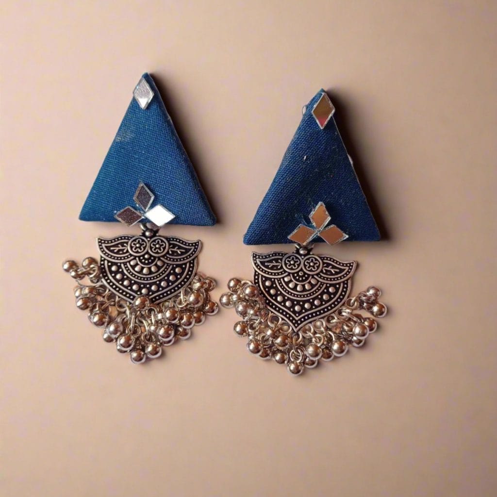 QXRblue triangular jhumka earrings with silver charm the serene by rainvas sustainable womens earrings brown living rvs ser ear 130 226416Alt