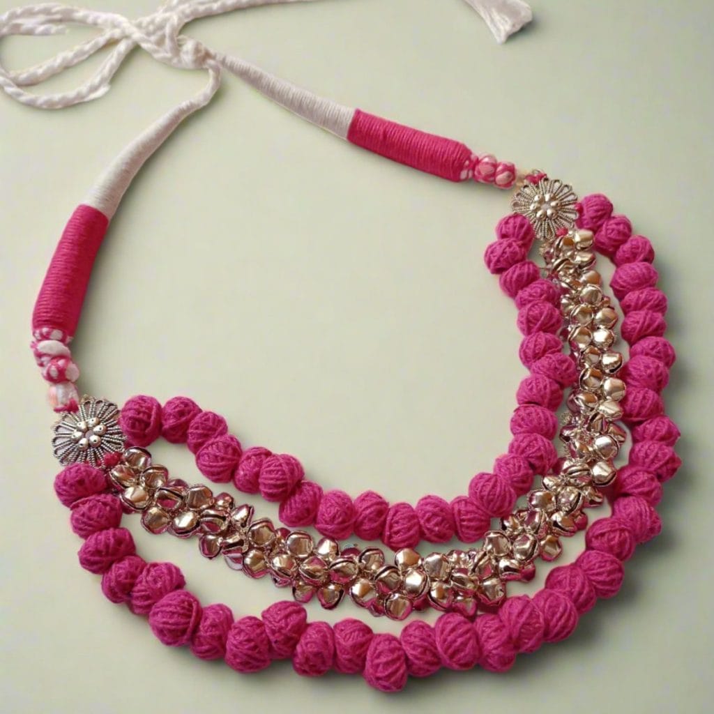 QXRpink pom pom ghungroo choker plus long necklace the serene by rainvas sustainable womens necklaces brown living rvs ser neck 50 563241Alt