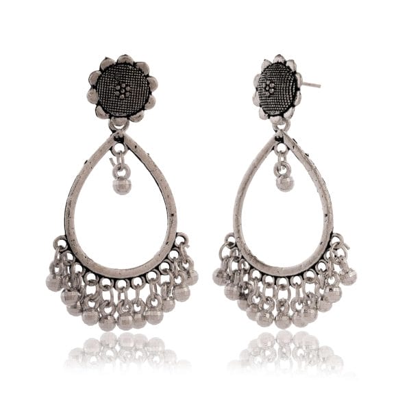 Oxidised Silver Teardrop Jhumki Earrings for Women