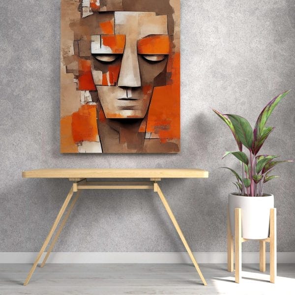 Modern Abstract Orange Face Wall Art – 34x22 & 22x16 Inches