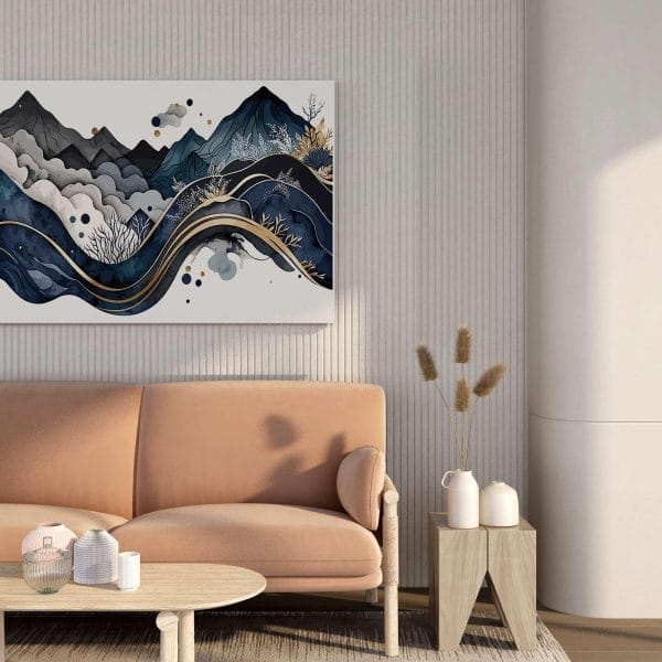 Abstract Mountain Landscape Canvas Wall Painting – Framed Modern Art for Living Room & Office Decor | 34x22 & 22x16 Inches