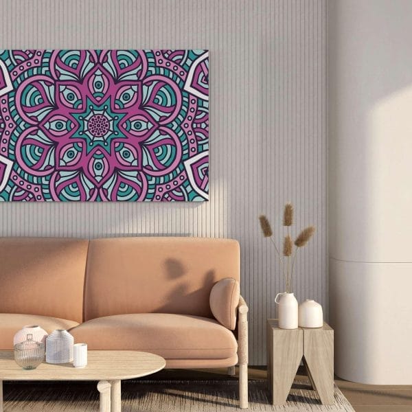 Pink Aqua Mandala Canvas Wall Art – 34x22 & 22x16 Inches