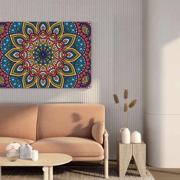 Yellow Blue Mandala Canvas Wall Art – 34x22 & 22x16 Inches