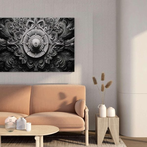 Black & White Mandala Canvas Wall Art – 34x22 & 22x16 Inches