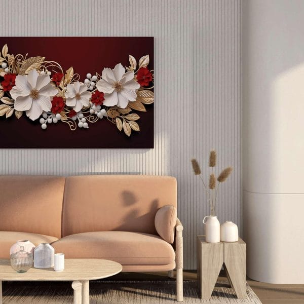 Elegant Red & Gold Floral Canvas Wall Art – 34x22 & 22x16 Inches
