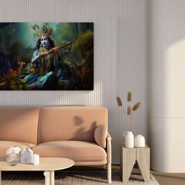 Krishna in Forest Playing Flute Canvas – 34x22 & 22x16 Inches