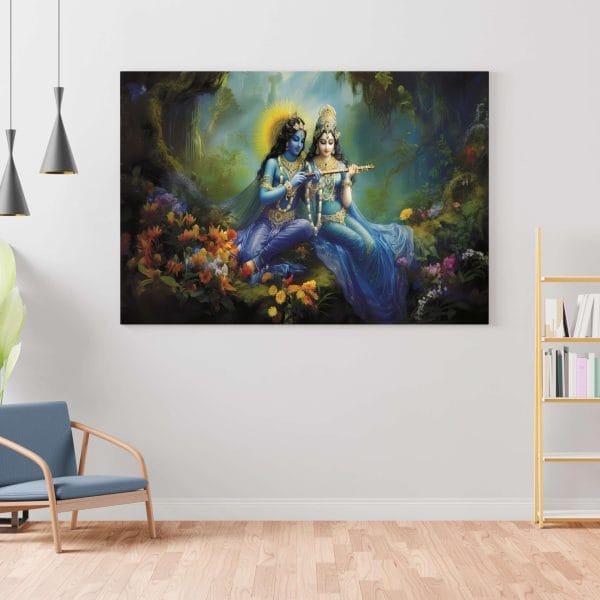 Divine Radha Krishna Flute Canvas – 34x22 & 22x16 Inches