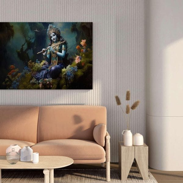 Mystic Krishna Playing Flute Canvas – 34x22 & 22x16 Inches