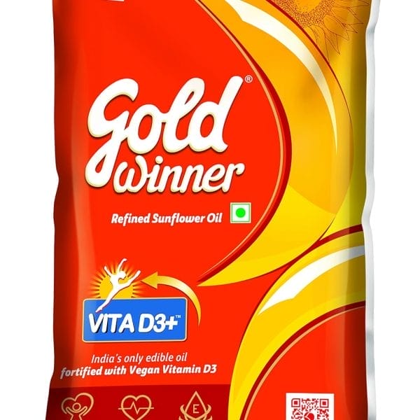 Gold Winner Refined Sunflower Oil – 1L | Vegan Vitamin D3, Omega 3 & 6, Trans-Fat Free
