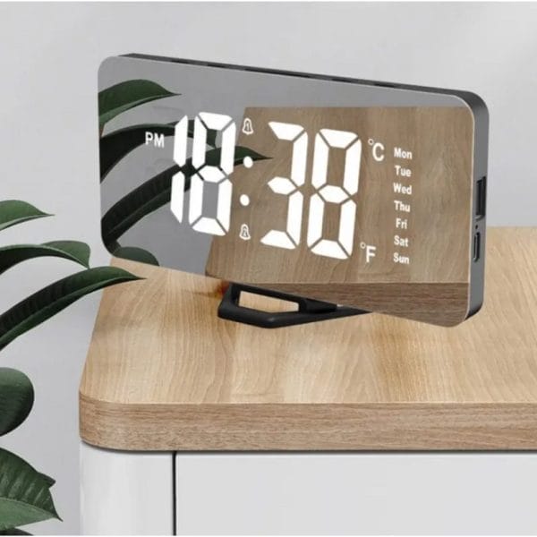 LED Mirror Alarm Clock with USB Charging – Digital Table Clock
